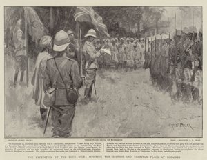 The Expedition up the Blue Nile, hoisting the British and Egyptian Flags at Rosaires by Ernest Prater